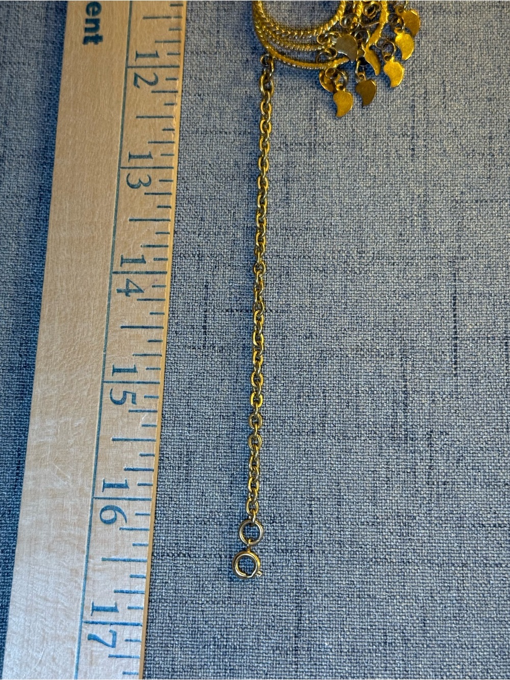 Vintage 1960s Gold Tone Boho Bib Necklace, Textured Circles & Leaf Fringe Charms - Picture 11 of 11